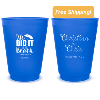 Personalized We Did It On The Beach Wedding Frosted Stadium Cups