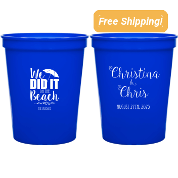 Personalized We Did It On The Beach Wedding Stadium Cups