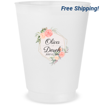 Custom Elegant Floral Personalized Wedding Frosted Stadium Cups