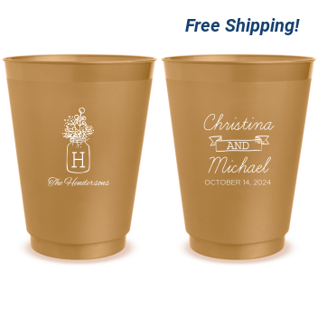 Custom Mason Jar Boho Wedding Frosted Stadium Cups