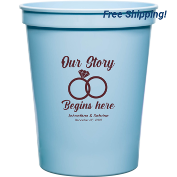 Customized Our Story Begins Here Wedding Stadium Cups