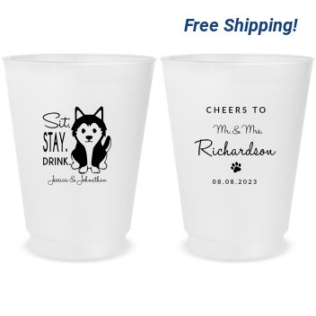Custom Husky Sit Stay Drink Pet Wedding Frosted Stadium Cups