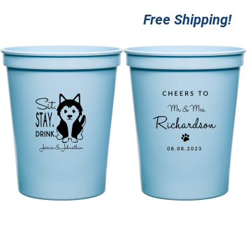 Custom Husky Sit Stay Drink Pet Wedding Stadium Cups