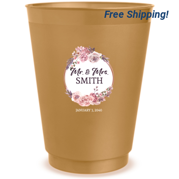 Personalized Classic Wedding Floral Wreath Frosted Stadium Cups