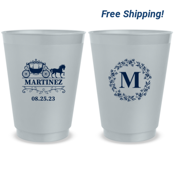 Personalized Monogram Carriage Fairytale Wedding Frosted Stadium Cups