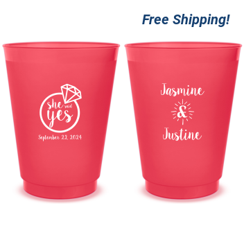 Personalized She Said Yes Engagement Frosted Stadium Cups