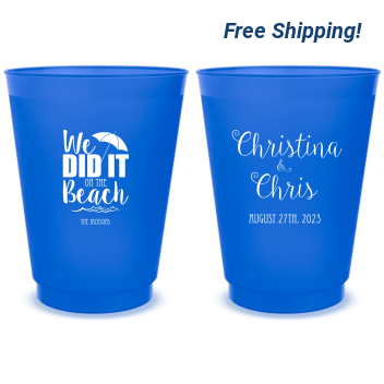 Personalized We Did It On The Beach Wedding Frosted Stadium Cups