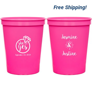 Personalized She Said Yes Engagement Stadium Cups