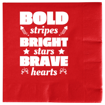 Fourth Of July Bold Bright Brave Stripes Stars Hearts 2ply Economy Beverage Napkins Style 136558