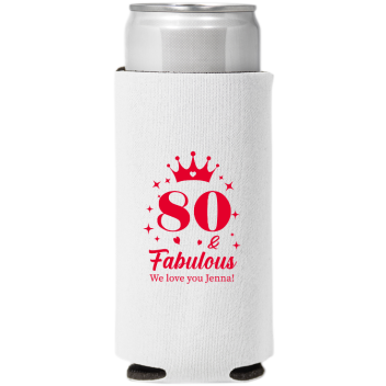 80 And Fabulous Birthday Full Color Slim Can Coolers