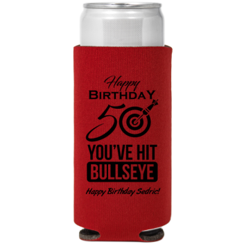 Bullseye 50th Birthday Full Color Slim Can Coolers