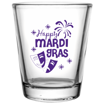Mardi Gras Happy Custom Clear Shot Glasses- 1.75 Oz. Style 129657