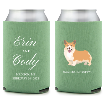 Custom Illustrated Corgi Pet Wedding Full Color Can Coolers