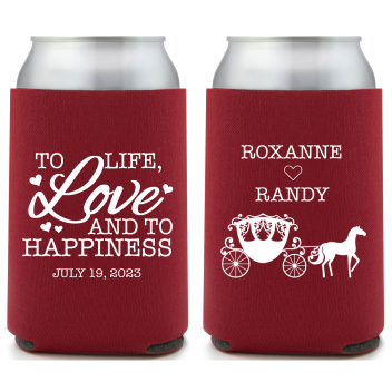 Custom Life Love And Happiness Carriage Fairytale Wedding Full Color Can Coolers