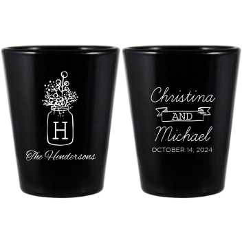 Custom Mason Jar Boho Wedding Black Shot Glasses