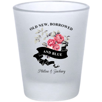 Custom Old New Borrowed And Blue Floral Wedding Frosted Shot Glasses