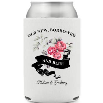 Custom Old New Borrowed And Blue Floral Wedding Full Color Can Coolers
