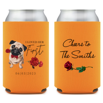Custom Pug With Rose I Loved Her First Pet Wedding Full Color Can Coolers