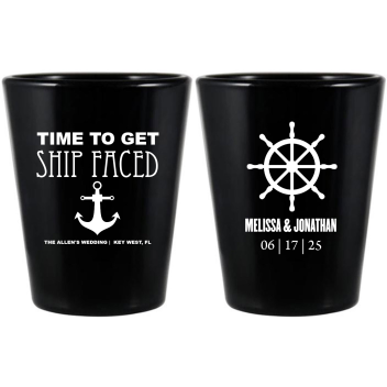 Custom Time To Get Ship Faced Beach Nautical Wedding Black Shot Glasses