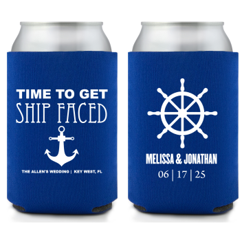 Custom Time To Get Ship Faced Beach Nautical Wedding Full Color Can Coolers