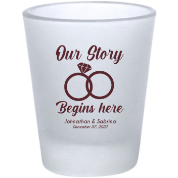 Customized Our Story Begins Here Wedding Frosted Shot Glasses