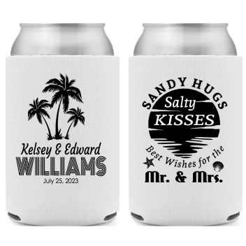 Sandy Hugs Salty Kisses Best Wishes For The Mr & Mrs. Full Color Foam Collapsible Coolies Style 159255