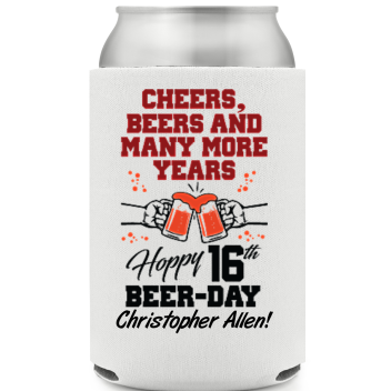 Happy 16th Beer Day Birthday Full Color Can Coolers