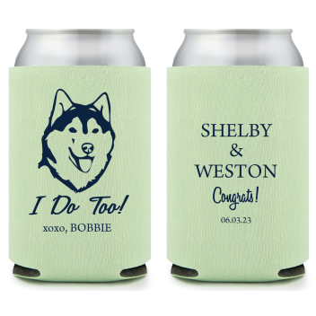 Personalized Husky I Do Too Pet Wedding Full Color Can Coolers