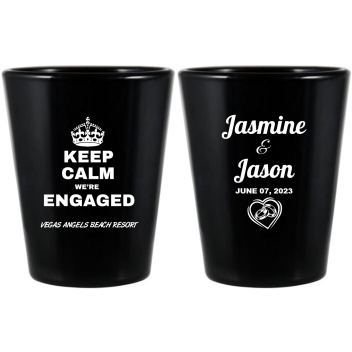 Personalized Keep Calm We’re Engaged Black Shot Glasses