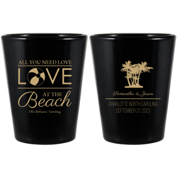 Personalized Love At The Beach Wedding Black Shot Glasses