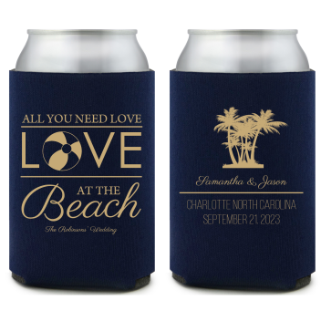 Personalized Love At The Beach Wedding Full Color Can Coolers