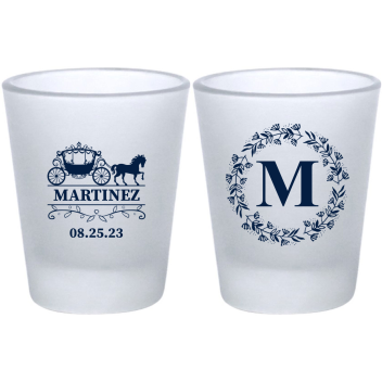 Personalized Monogram Carriage Fairytale Wedding Frosted Shot Glasses