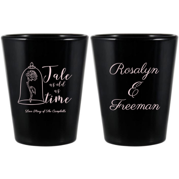 Personalized Tale As Old As Time Fairytale Wedding Black Shot Glasses