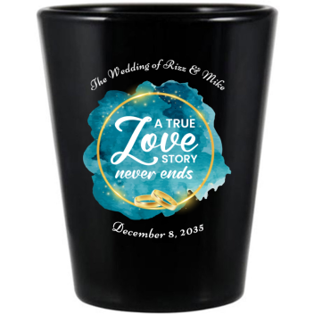 Personalized True Love Story Never Ends Wedding Black Shot Glasses