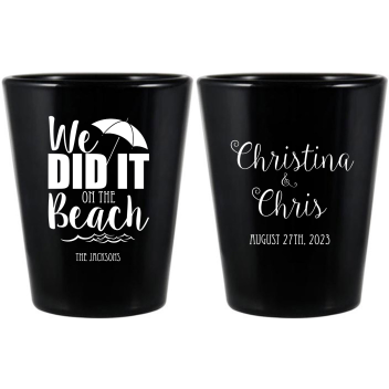 Personalized We Did It On The Beach Wedding Black Shot Glasses