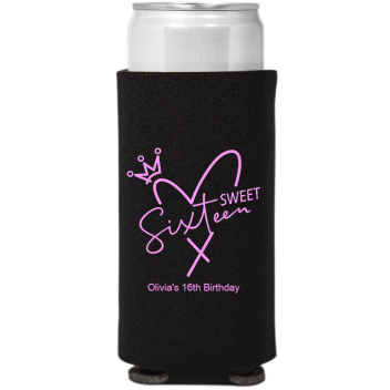 Sweet Sixteen Birthday Full Color Slim Can Coolers
