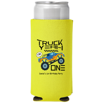 Truck Yeah I Am One Birthday Full Color Slim Can Coolers