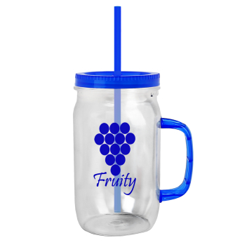 27 Oz. Tritan  Clear Mason Jar With Translucent Colored Handle,  And Straw