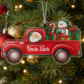 Personalized Santa Snowman In Gift Truck Ornaments