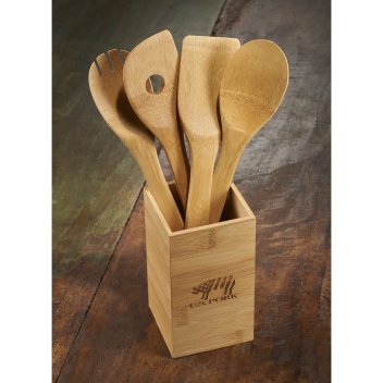 Bamboo 4-piece Kitchen Tool Set And Canister