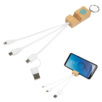 Bamboo Phone Holder Keyring With Charging Cables