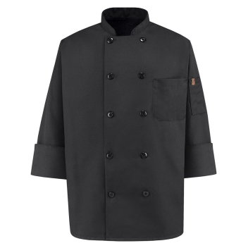 Chef Designs Ten Pearl Button Black Chef Coat - 0425
