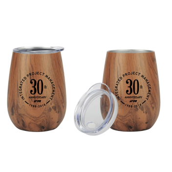 Custom 10 Oz Stainless Steel Lined Vacuum Wood Toned Wine Tumble