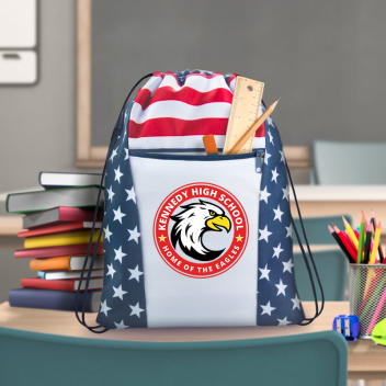 Custom American Flag Drawstring Tote Bags