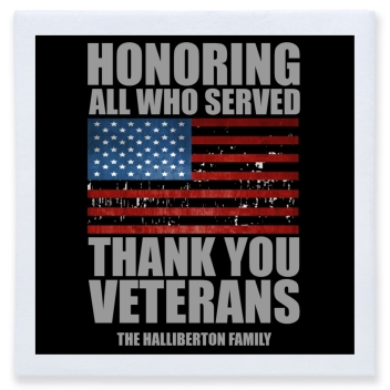 Honoring All Who Served Thank You Veterans Full Color 3ply Premium Beverage Napkins Style 172803