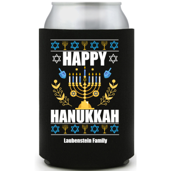 Happy Hanukkah Full Color Foam Collapsible Coolies All Over Print Style 168479