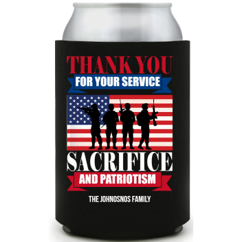 Thank You For Your Service Sacrifice And Patriotism Full Color Foam Collapsible Coolies All Over Print Style 173030