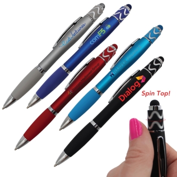 Full Color Halcyon Silhouette Spin Top Pen With Stylus