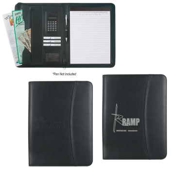 Leather Look 8 &frac12;" X 11" Zippered Portfolio With Calculator