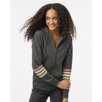 Mv Sport Women's Striped Sleeves Full-zip Hooded Sweatshirt - W22732